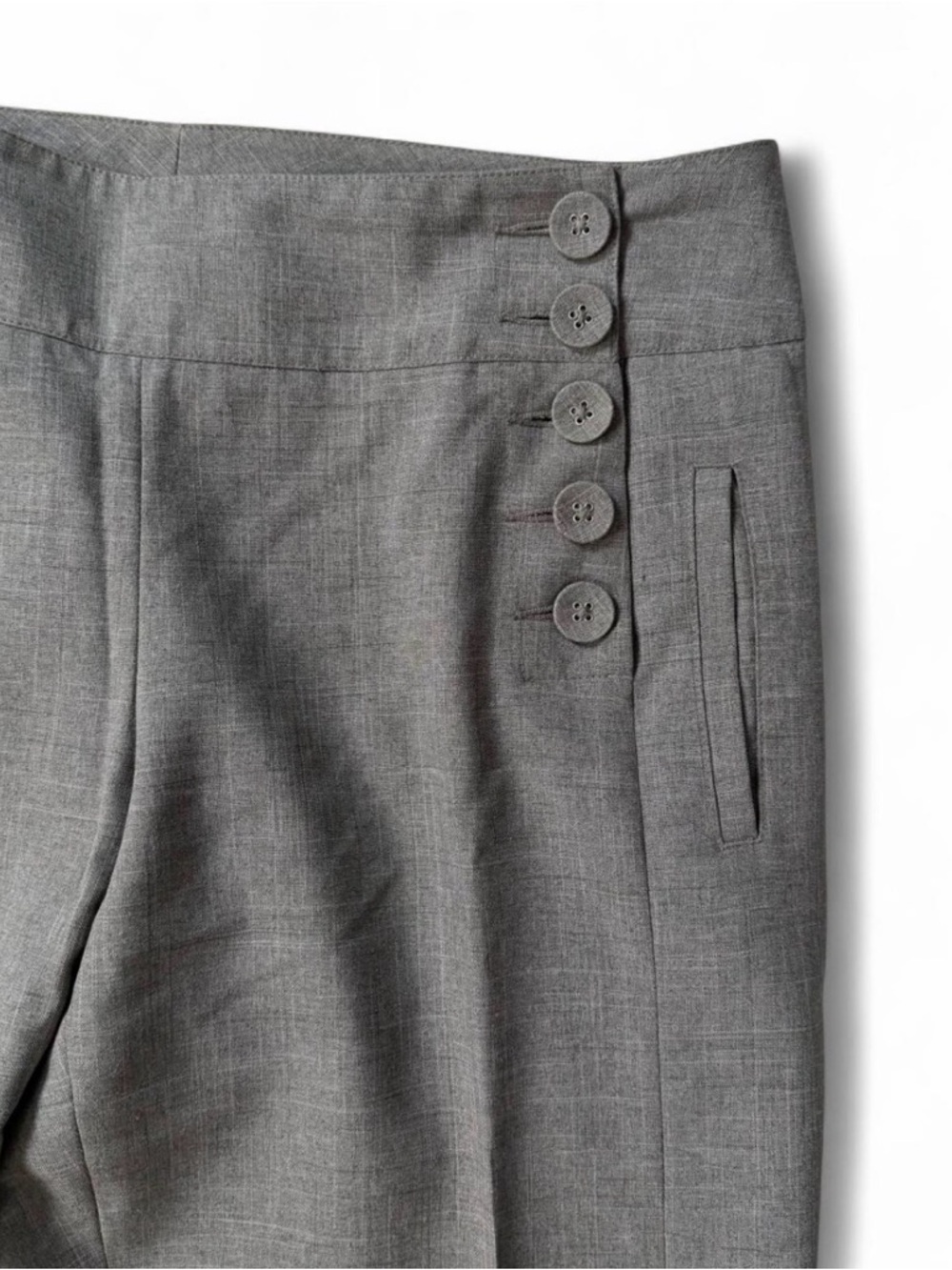 CAbi Grey Women's Dress Pants with French Button Design
